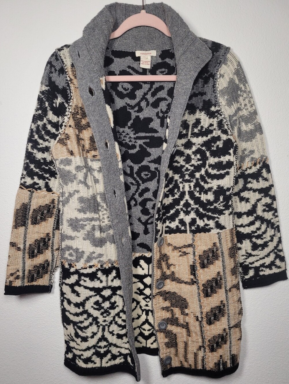 Sundance Petite S Lambswool Patchwork Duster Cardigan Sweater Boho Cottagecore
